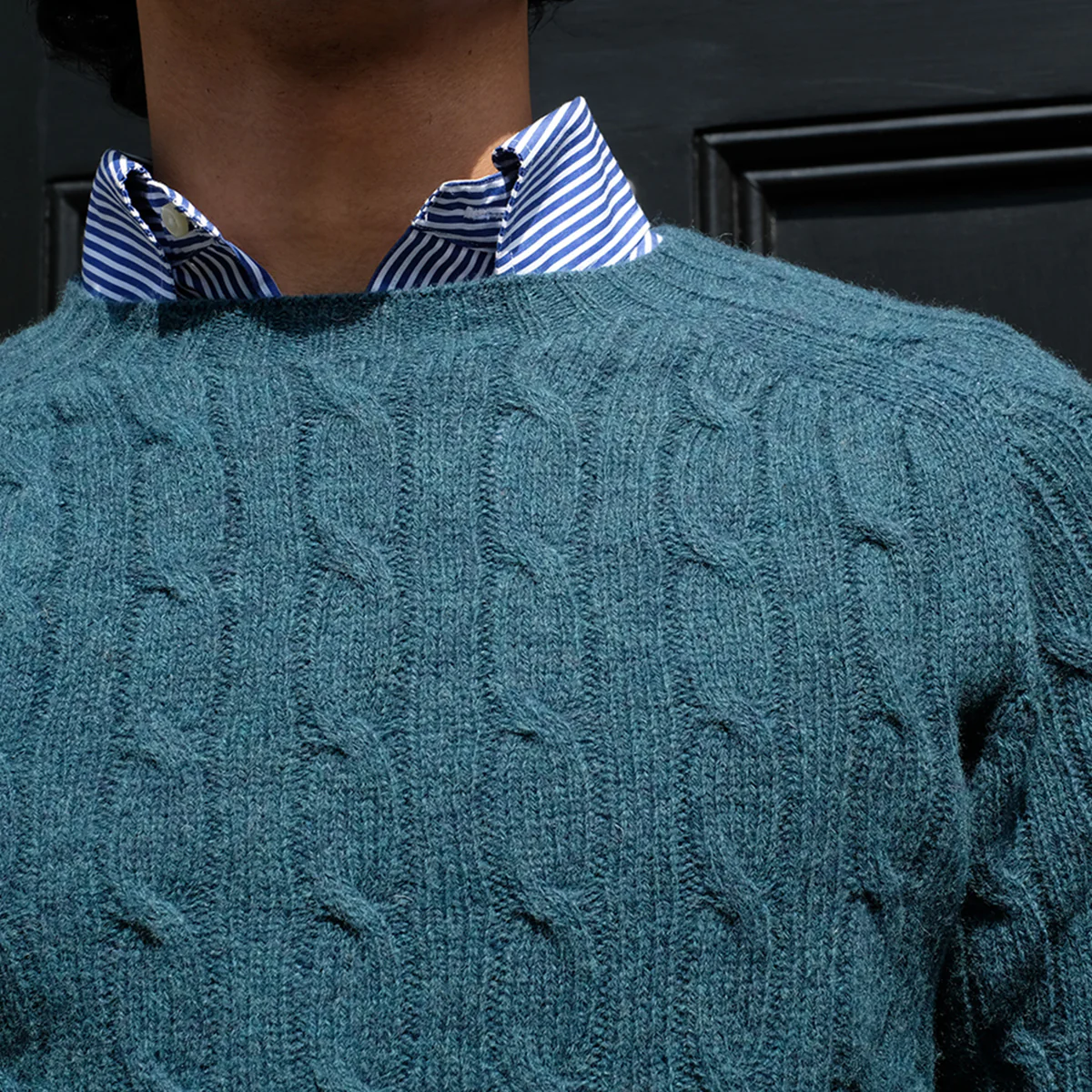 Cable-knit sweater in petrol blue - Image 3