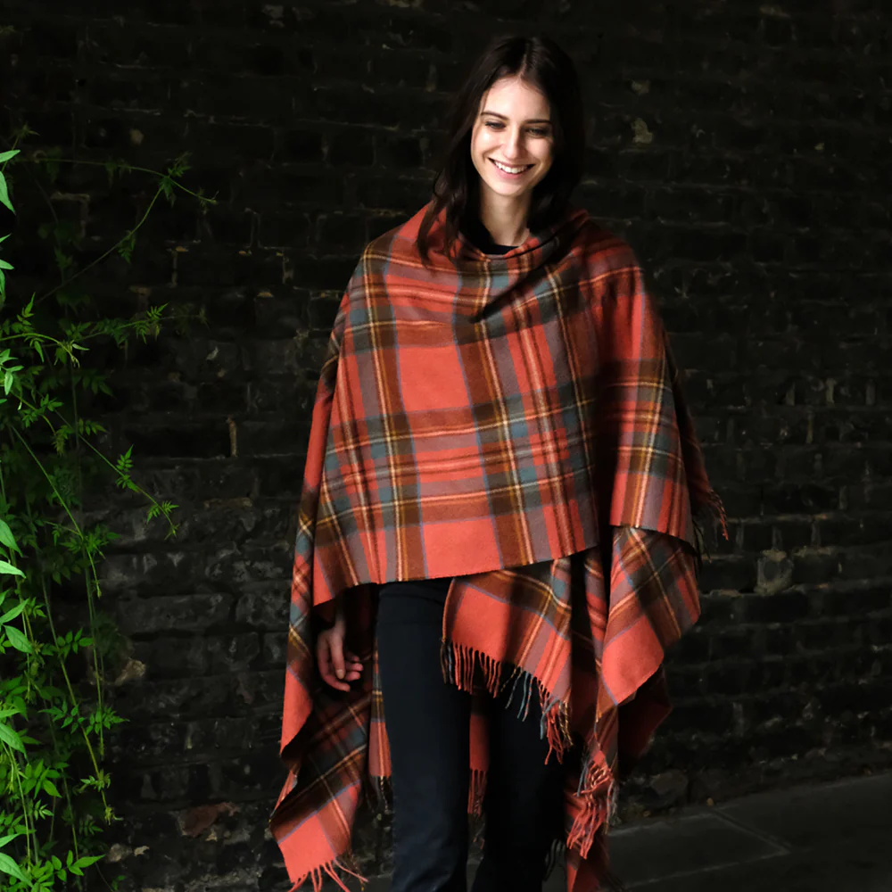 Lambswool Poncho in Antique Royal Stewart Tartan - Image 3