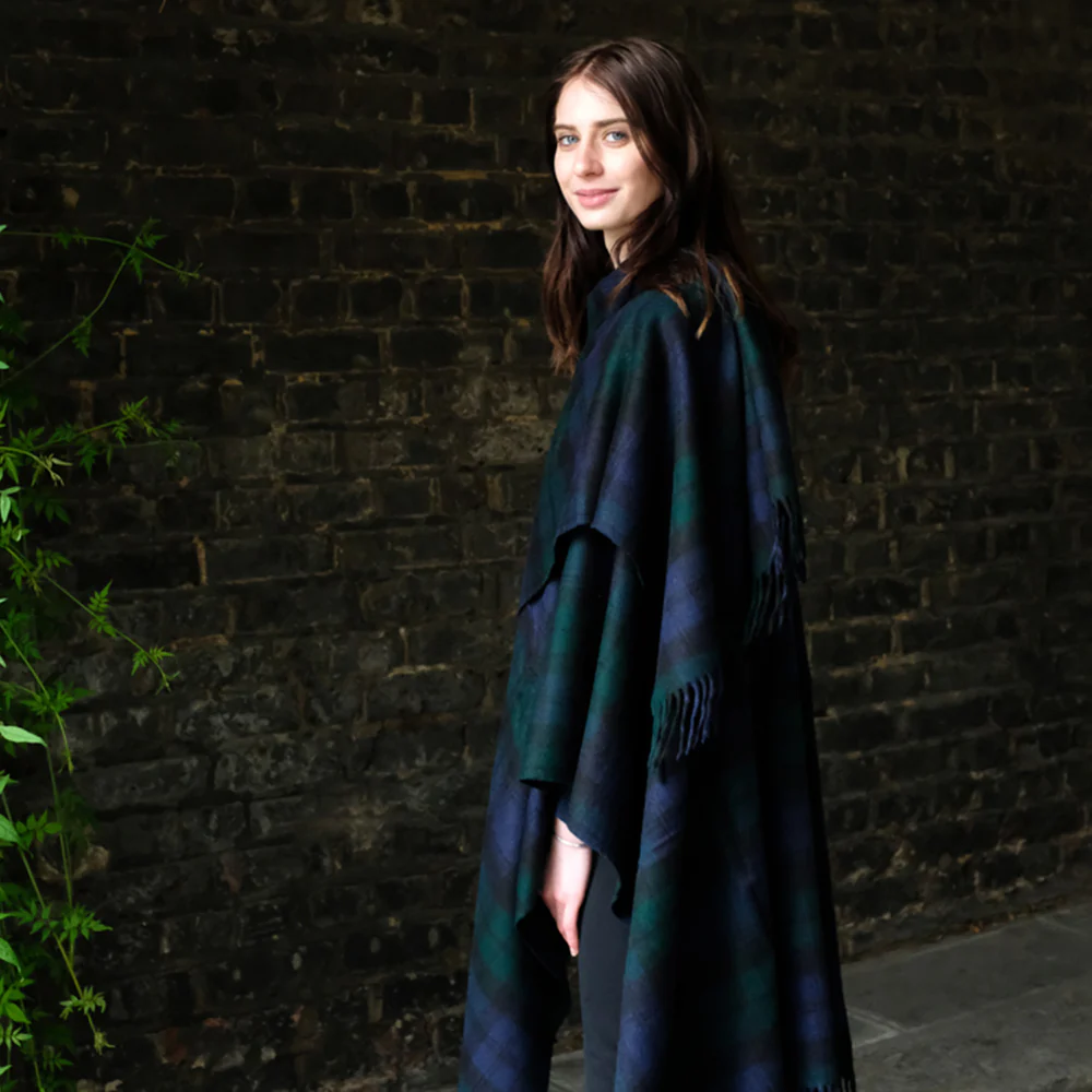 Lambswool Poncho in Black Watch Tartan - Image 3
