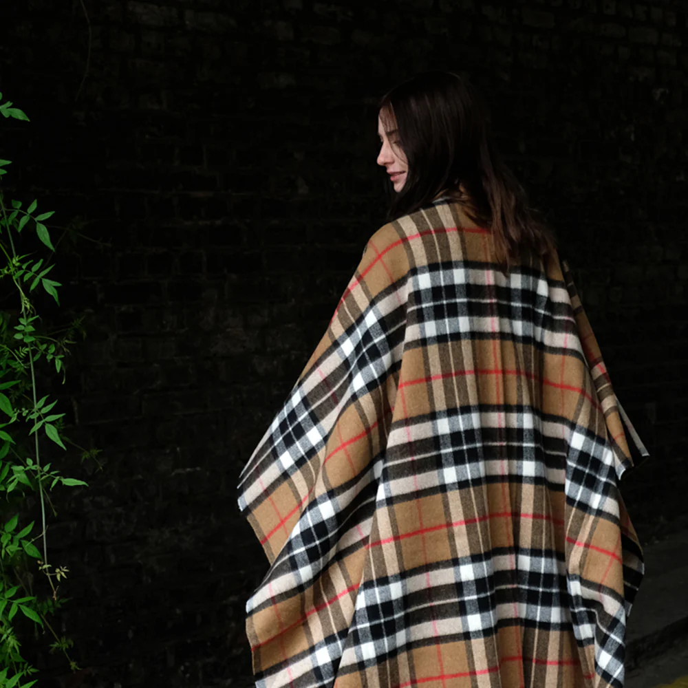 Lambswool Poncho in Camel Thompson Tartan - Image 5