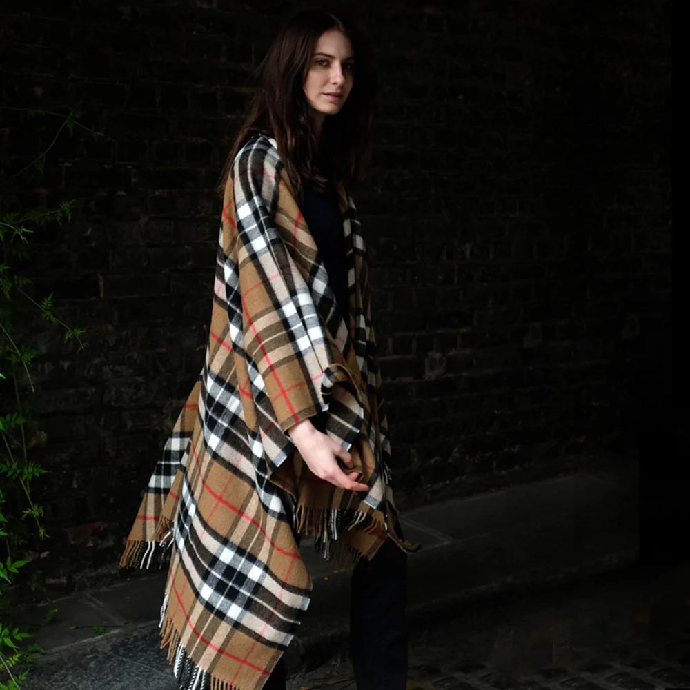 Lambswool Poncho in Camel Thompson Tartan - Image 6