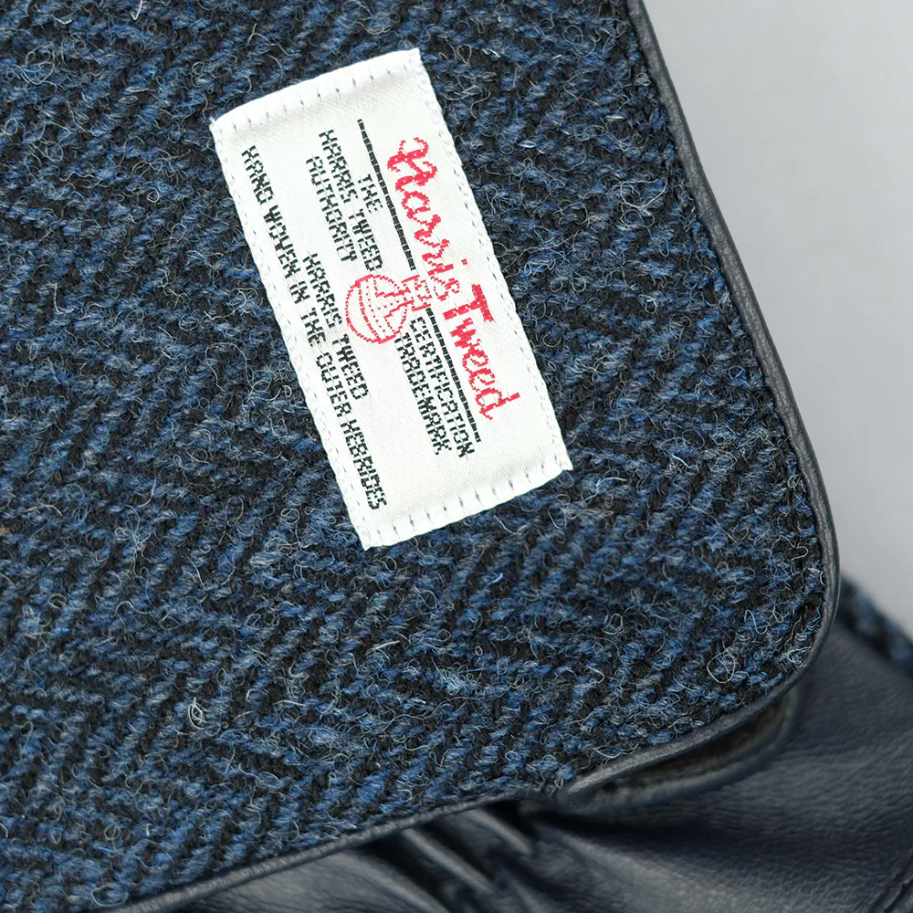 Navy Harris Tweed & Leather Mens Gloves - Image 3