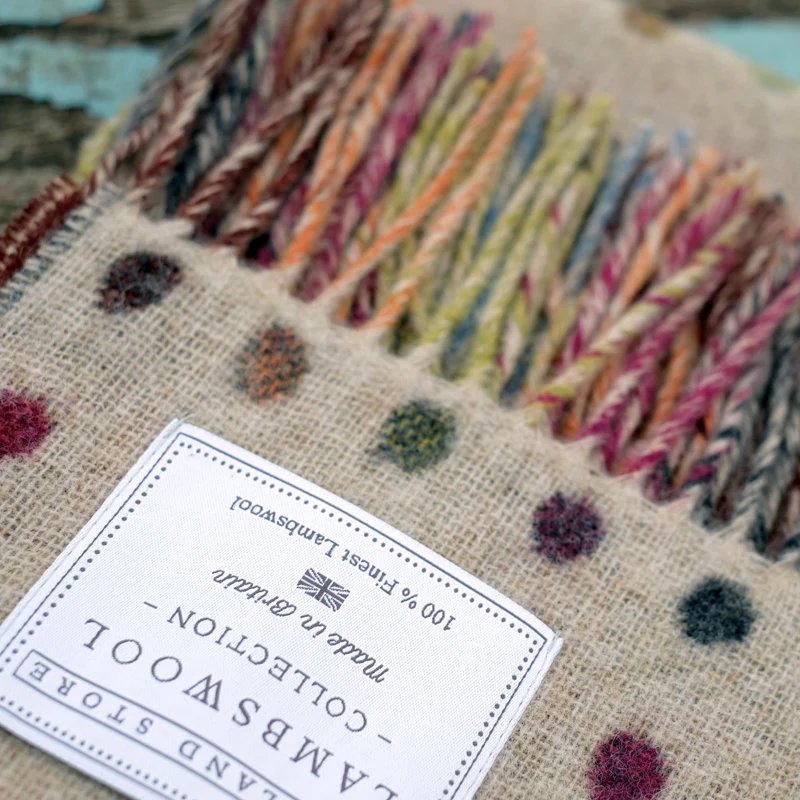Merino Wool Blankets with multicoloured dots in Beige - Image 3