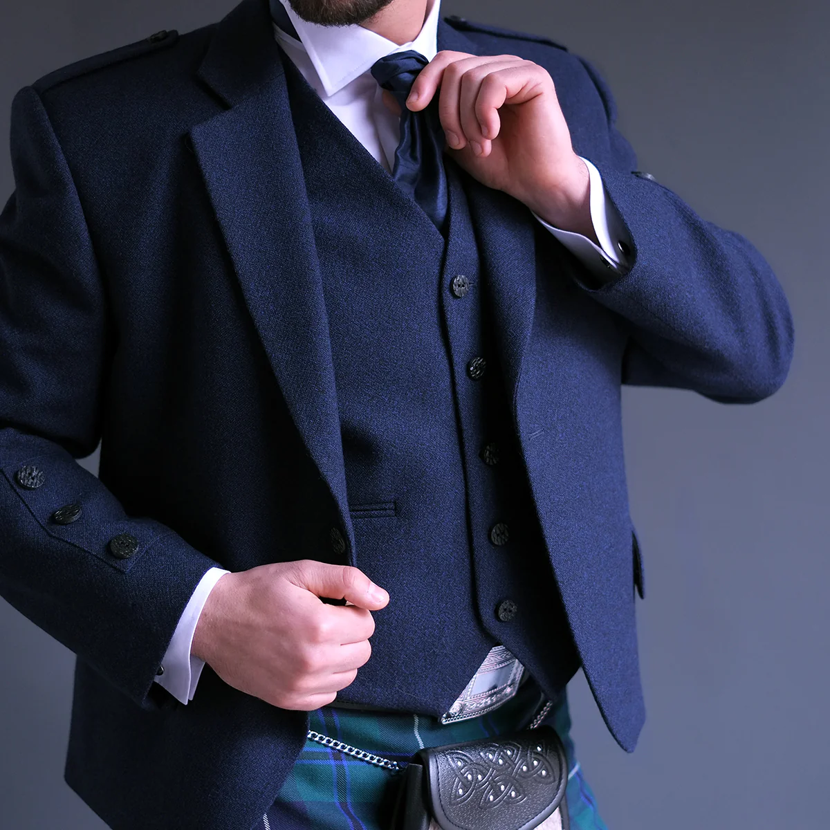 Navy Tweed Kilt Jacket with waistcoat - Image 3