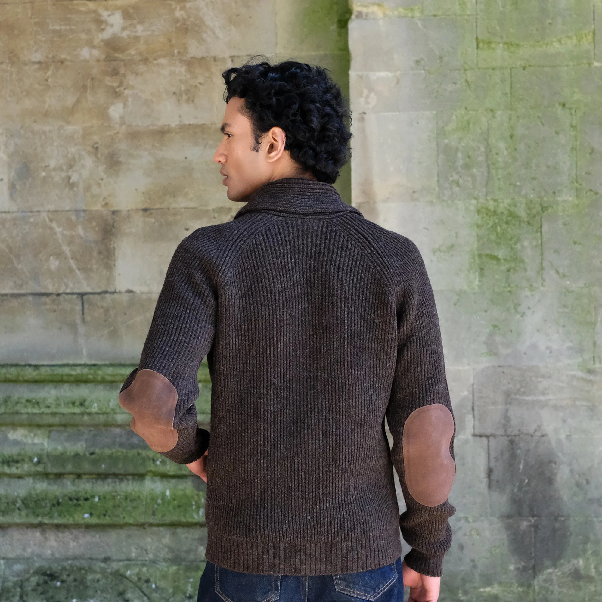 Shawl Neck Cardigan in Brown - Image 3