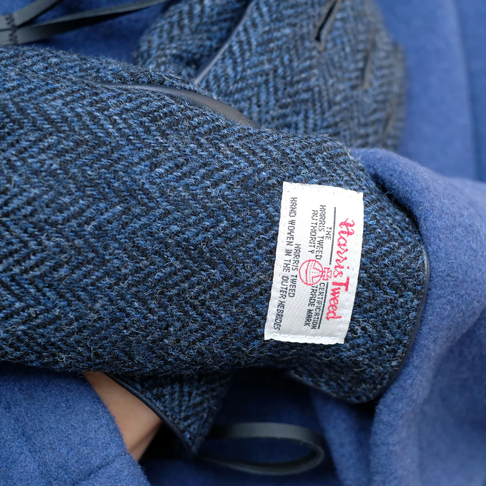 Navy Harris Tweed and Leather Womens Gloves - Image 3