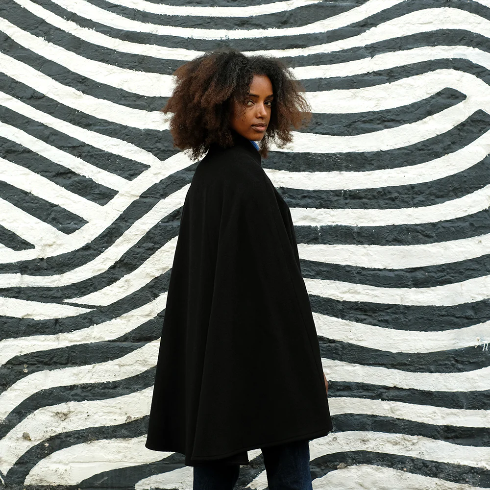 Wool and Cashmere Cape in Black - Image 4