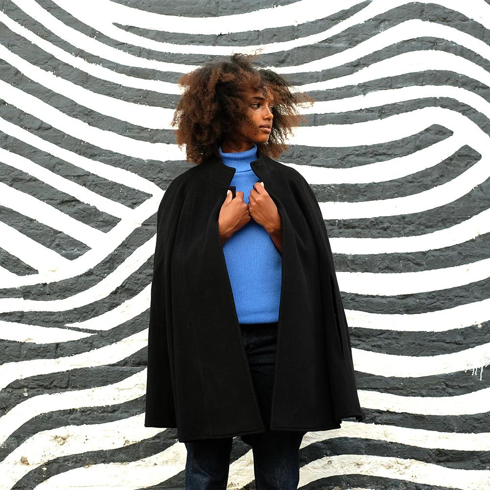Wool and Cashmere Cape in Black - Image 5