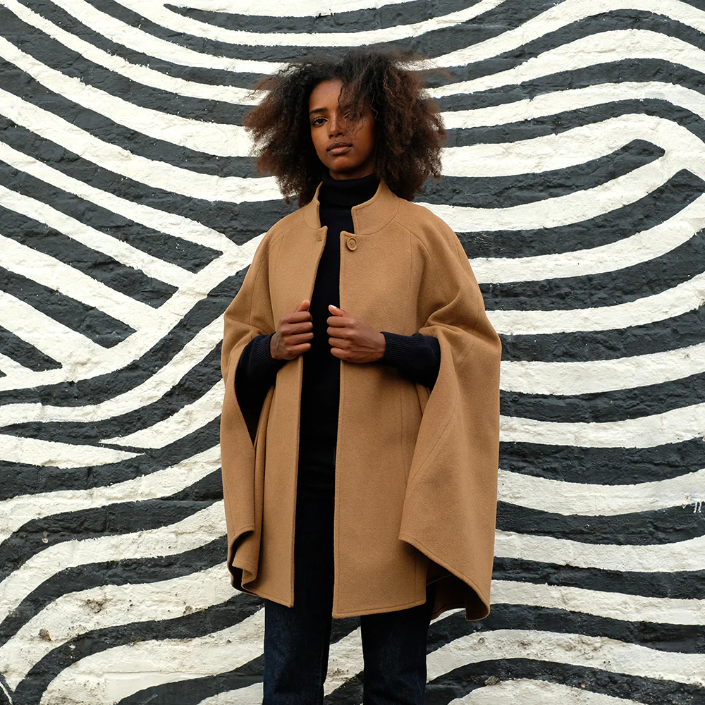 Wool and Cashmere Cape in Camel - Image 3