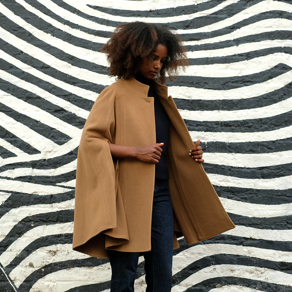 Wool and Cashmere Cape in Camel - Image 4